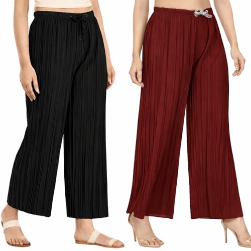 Image of Trendz Women's and Girls Cotton Blend Regular Fit Palazzo Pants | Set of 2