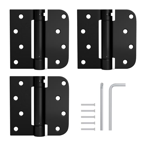 Haidms 3 Pack Self Closing Door Hinges 4" Matte Black 5/8" & Square Radius