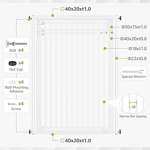 WIDERSAFER 78.8" Extra Tall Cat Gate, 28.3-33" Wide Safety Metal Cat Door, Pressure Mounted Easy Walk Through Pet Gate with Door for Stairs, Doorways (White) by WIDERSAFER - Image 7