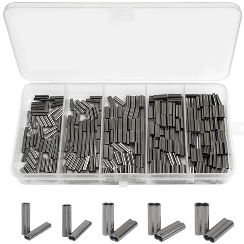 JSHANMEI 500pcs Fishing Double Crimp Sleeves Kit, Copper Wire Crimps