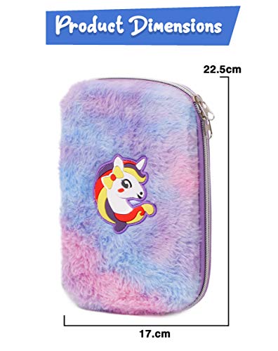 Image of Zest 4 Toyz Unicorn Fluffy Pencil Case|Cute Plush Pencil Pouch Large Capacity Hardtop EVA Pencil Case with Soft Fur Durable Zipper|School Pouch for Girls-Multicolor