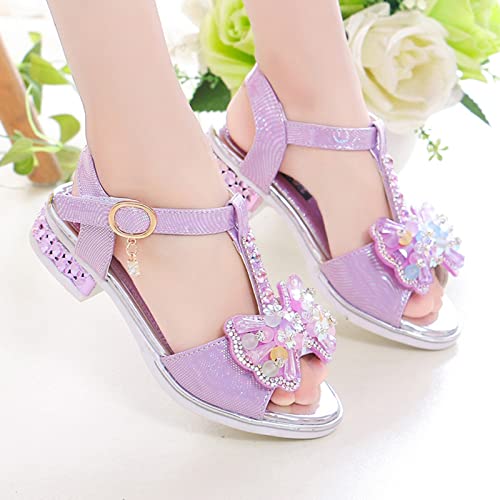 Rhinestone Bowknot Sandals for Toddler Kids Girls Summer Open Toe Wedding Sandals Princess Shoes (Purple, 13.5 Little Child)2
