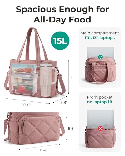BAGSMART Lunch Bag Women Large Lunch Box Insulated Tote Bag with Multi-Pockets Quilted Puffy Tote for Work, Outdoors