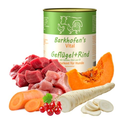 Barkhofen Tiernahrung Nassfutter für Ihren Hund 6X 800g – Hundefutter nass & getreidefrei mit Geflügel & Rind – Hunde Futter in Dosen ohne Getreide