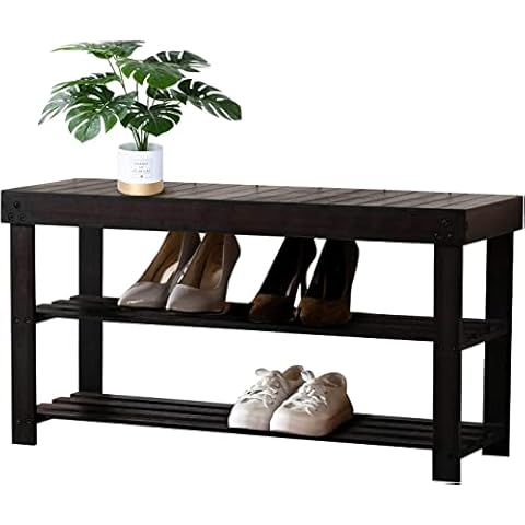 Bonzy Home Sturdy Shoe Rack Bench with Storage Shelf, 3-Tier Bamboo Shoe Organizer or Entryway Bench - Ideal for Shoe Cubby, Entry Bench, Bathroom Bench, Hallway or Living Room Organizer (Brown) Cover