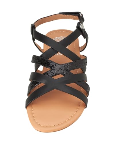 Image of Vince Camuto Girls' Sandals - Open Toe Summer Strappy Flat Dress Shoes with Glitters and Secure Hook and Look Closure