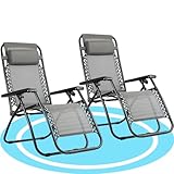Dekohome Tumbona Plegable con Reposacabezas y Reposabrazos, Reclinable, Gravedad Cero, Acero Ligero y Resistente, Ideal para Jardín, Playa, Piscina y Terraza, 2 Unidades, Gris Oscuro