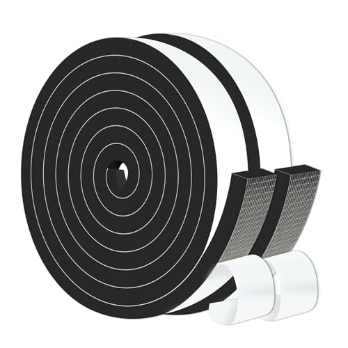 Image of Weather Stripping,High Density CR,Reduce Noise,1 in x 1 /2 in x 26Ft | Weather Stripping,Soundproof,Cold Insulation,Foam Insulation Tape for Door,Front Door Frame,Windows,Sliding Door,Black