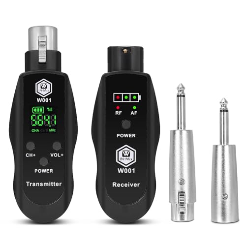 UHF Wireless XLR Transmitter and Receiver with 48V Power Supply,Rechargeable Mic Adapter 16 Channels 196ft Range for Dynamic/Condenser Mics,Audio Mixer,Electric Guitar Bass,PA System