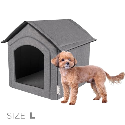 Petsona Hundehöhle Hundehütte Faltbare Mit Herausnehmbarem Dach Hundehaus Hundebett Katzenbett Haustierbett Schlafplatz Größe L, Grau