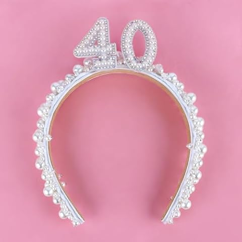 FASOTY 40th Birthday Crown Headband 40th Birthday Decorations for Women 40th Birthday Pearl Tiara 40th Birthday Gifts 40th Birthday Outfits Dress for Women Birthday Accessories for Wifes Mom Friends Cover