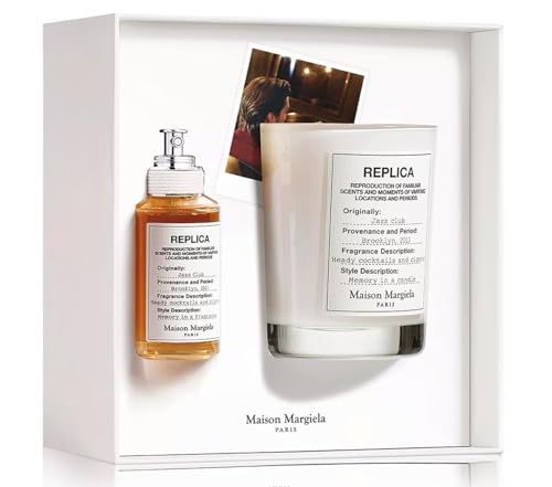 Maison Margiela - Replica - Jazz Club Eau de Toilette Candle Set - Warm & Spicy Scent - With Vanilla, Rum Accord, & Tobacco - 3.4 Fl Oz Fragrance & Candle