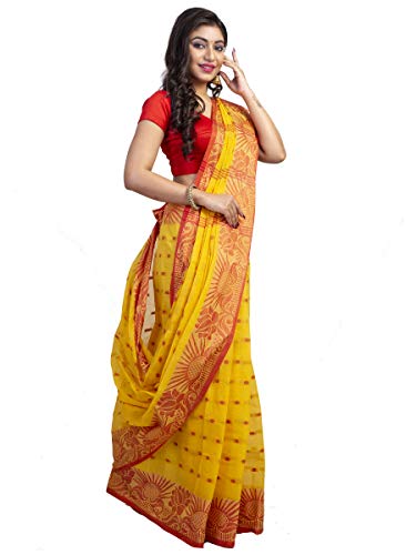T.J. SAREES Women Handloom Bengal Pure Cotton Tant Saree Without Blouse pcs