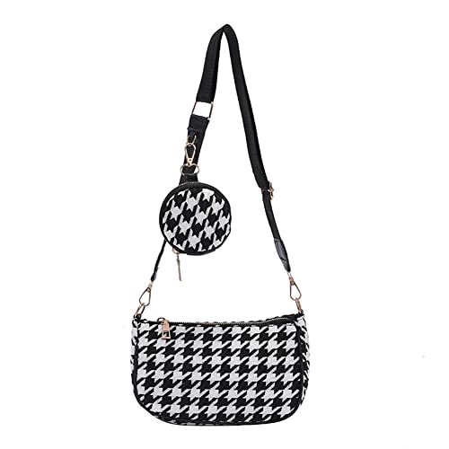 ANKOMINA Women Fashion Houndstooth Printed Crossbody Shoulder Bag Lady Small Clutch Handbag with Mini Wallet Coin Purse
