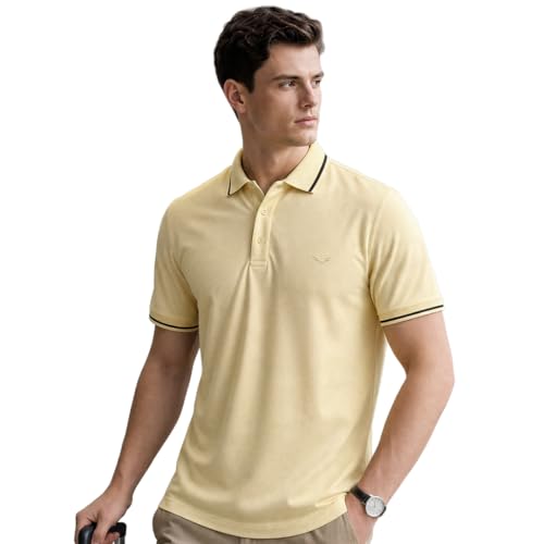 Image of NOBERO Men's Travel Polo T-Shirt | Premium Cotton Stretch Fabric | Anti-Odor & Water-Repellent | UPF 50+ Sun Protection | Regular Fit Polo Collar Casual Wear