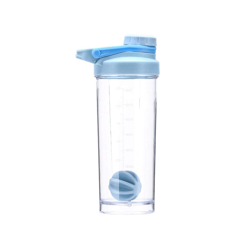 Botella de agua de 700 ml con escala y bola agitadora ayuda a beber proteínas para niños y adultos, ideal para gimnasio, deportes al aire libre, azul/rosa, color: azul (color: azul)