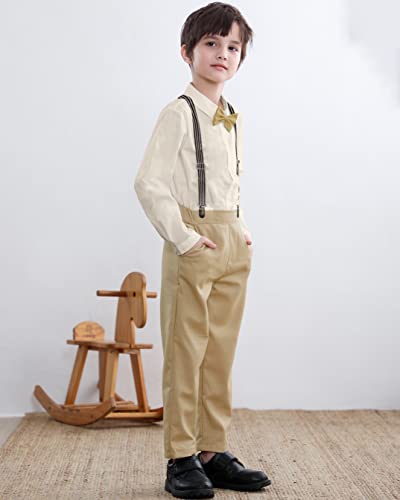 Image of SANGTREE Boys Gentleman Clothes Set, Short Sleeve Shirt with Bowtie + Suspender Pants Outfit, 3 Months - 6 Years