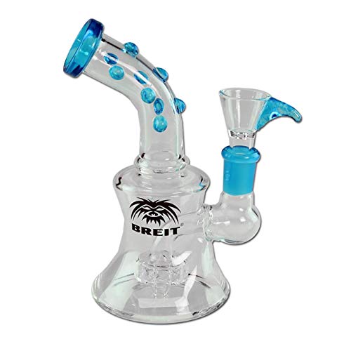 Breit Percolator Bong 15 cm | Aquamarin/Türkis | Glasbong 14,5 (NS 14) aus Borosilikatglas mit Trommelperkolator & Lift…