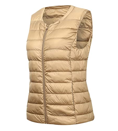 Chaleco Plumas Ultralight Mujer Chalecos Plumiferos Chaleco Plumon Qcolchado Sin Mangas Mujer Chaqueta Pluma Chaquetón Plumífero Sin Mangas Mujer Chaleco Guateado Talla Grande Down Vest Champán 6XL