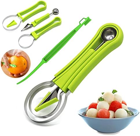 Melon Baller Scoop Set,Melon Peeler, 4 In 1 Stainless Steel Fruit Carving Tools Set, Ice Cream Melon Scoop,Seed Remover for Watermelon Slicer (1 SET & 1 Orange Peeler)
