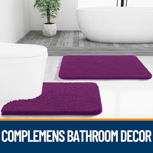 Image of OLANLY Bathroom Rugs 32x20, Extra Soft Absorbent Chenille Bath Rugs, Rubber Backing Quick Dry, Machine Washable Bath Mats for Bathroom Floor, Tub and Shower, Home Decor Accessories, Purple