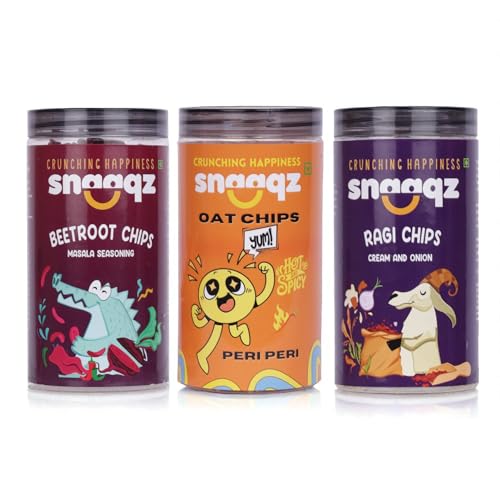 Snaaqz Supergrain Chips Combo (Beetroot Masala, Peri Peri Oat & Ragi Masala) | Pack of 3 (150g each) | Crispy & Healthy Chips, High Protein, Gluten Free, Vegan, Low Calorie, No Palm Oil