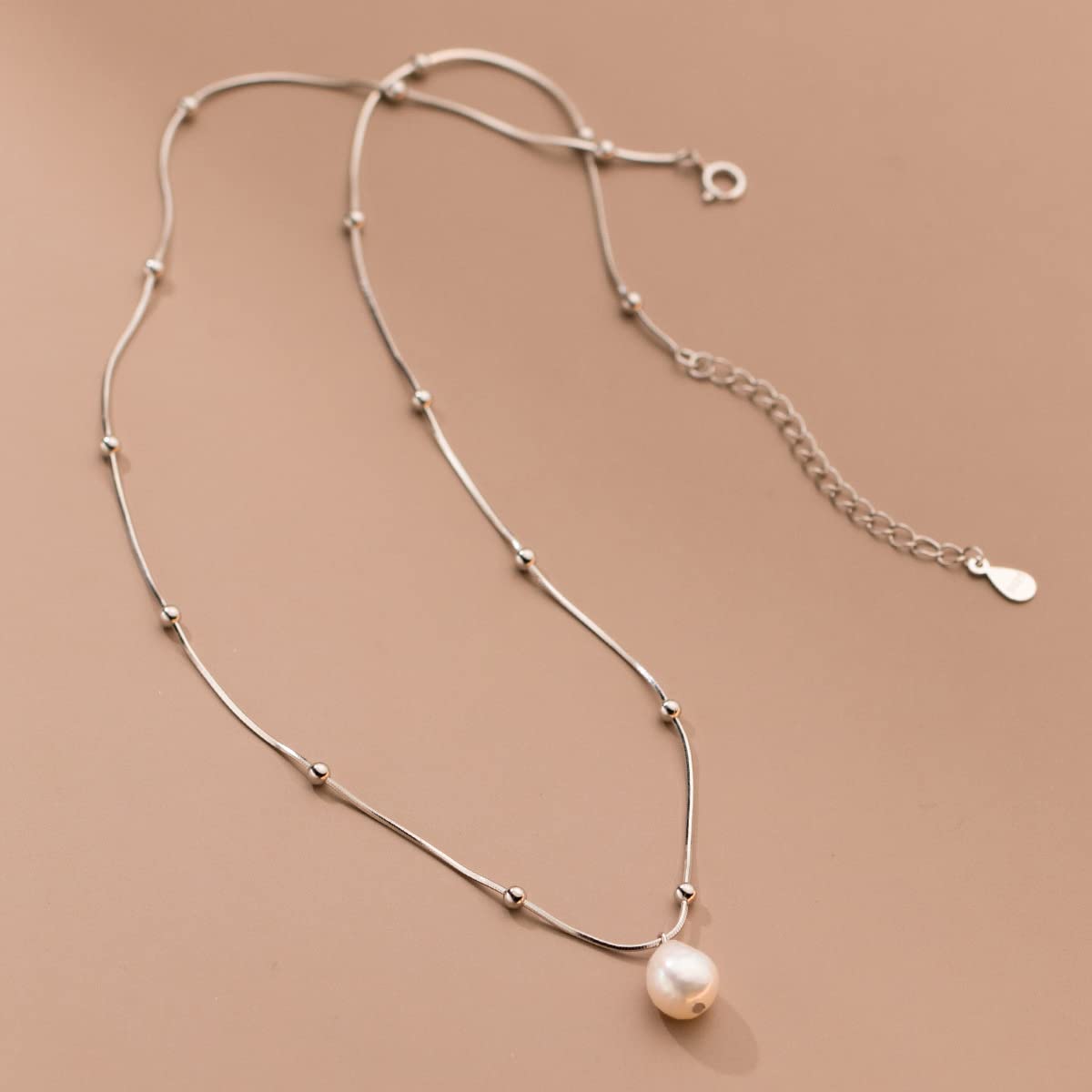Collar de Perlas Naturales con Cadena de Hueso de Serpiente de Plata de Ley S925 para Mujer, joyería Elegante para clavícula