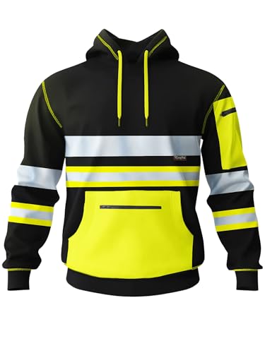 kraftd Mens Hi Vis Hoodie High Viz Hooded Sweatshirt Workwear Hoody with Reflective Tape