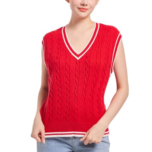 Image of Womens Sweater Vest Sleeveless Cotton Casual V Neck Pullover