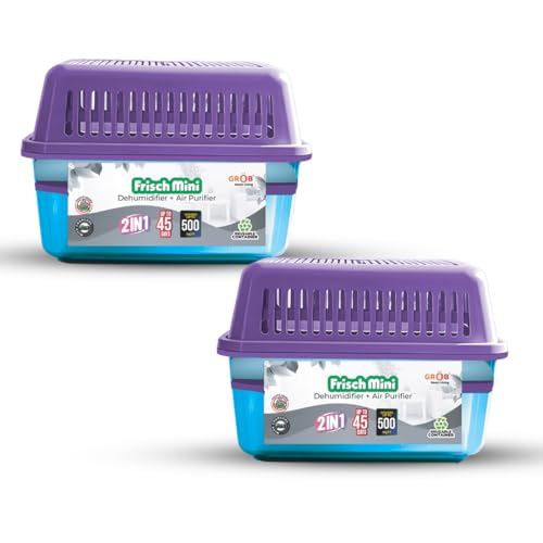 Image of Grob Frisch Mini Moisture Absorber Dehumidifier | Value Pack of 2 (750ml Each) | Dehumidifier for Wardrobe, Closet & Cupboard | Controls Dampness, Mould, Fungus & Odour (Purple)