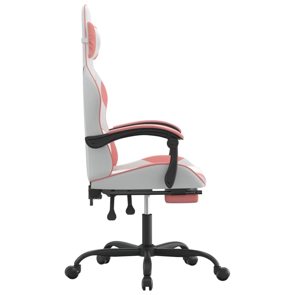 Tomostar Chaise Gaming, Chaise de Jeu Fauteuil Gamer Fauteuil de Bureau avec Repose-Pied Blanc et Rose Similicuir