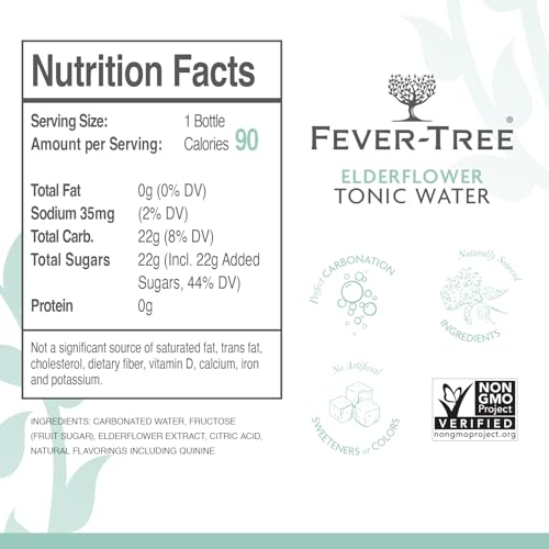 Image of Fever-Tree Tonic Water Glass Bottles, No Artificial Sweeteners, Flavorings & Preservatives, Elderflower, 16.9 Fl Oz (Pack of 8)