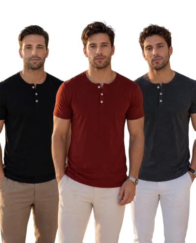 Image of London Hills T Shirt for Man | Men Henley Neck Tshirts | Tshirt Shirts Men | Gym T Shirts for Mens Workout T-Shirts for Man Cotton Stylish Henly Neck T Shirt Half Sleeve Regular Fit Solid Multicolour