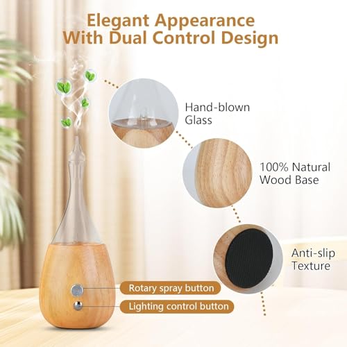 Image of Lychee Essential Oil Diffuser Humidifiers, 7 Colors Light Setting, Quiet Diffuser, Small Aromatherapy Diffuser with Wood Grain Base for Room Home Office Bedroom Nice Gift
