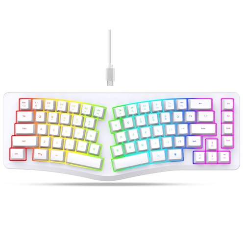 Goshyda Teclado Ergonómico Cableado, 69 Teclas Teclado Dividido Silencioso con 18 Modos RGB Retroiluminado, Cable USB C Desmontable, para Victorias para OSX para la Computadora Linux (White)