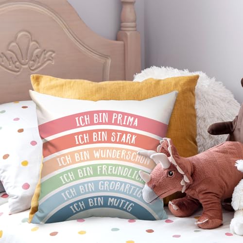 BETESSIN Geschenk Einschulung Mädchen - Boho-Regenbogen Kissenbezug mit Inspirierenden Sprüchen - Mutmacher Geschenke für Frauen - Schultüte Füllen Ideen zum Schulanfang - 45x45cm