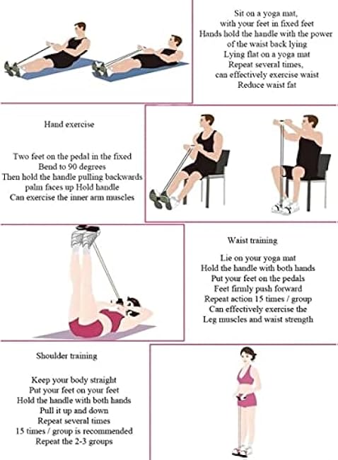 21 Fitness Resistance Bands - 4 Tube Pedal Ankle Puller, Yoga Handle Bands Exerciser Multifunction Trainer Tension Rope for Body, Abdomen, Waist, Arm, Tummy Exercise Stretching Training (Color : Red