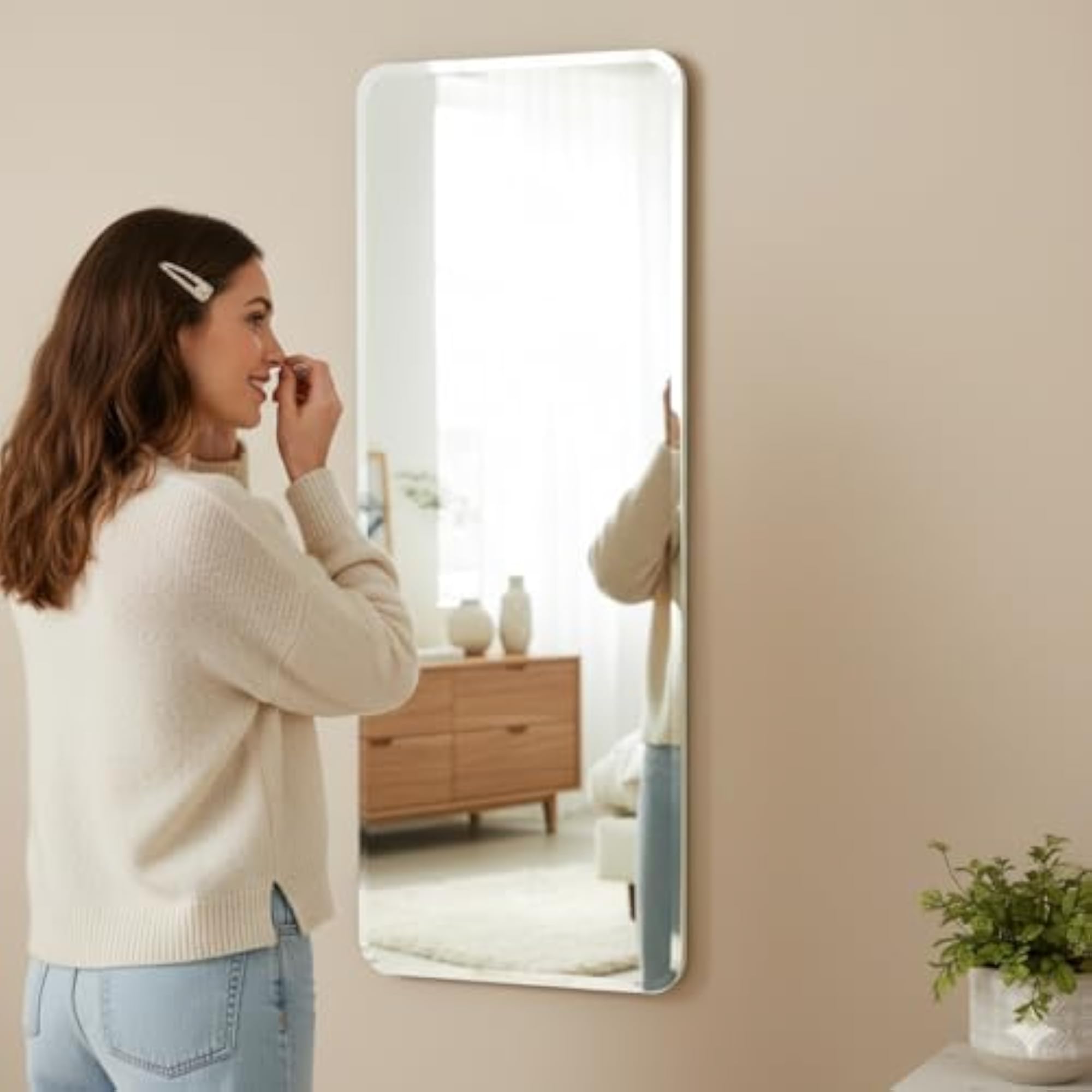 Beveled Smooth Edges Rectangular Wall Mount Mirror