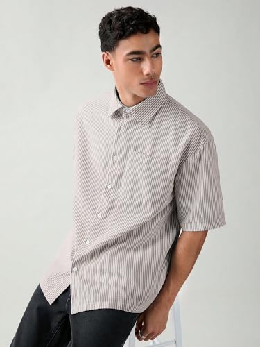 Image of Lymio Men Shirt || Striped Shirt for Man || Half Sleeve || 100% Cotton (Packs Also Available) (Oxford-Lining)