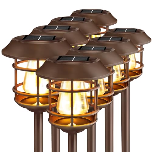 VINEROOF Solar Pathway Lights 8PK Outdoor Garden Yard Lights Waterproof Auto-on/Off Landscape for Lawn Patio Walkway Warm Light (Brown), PTH-080