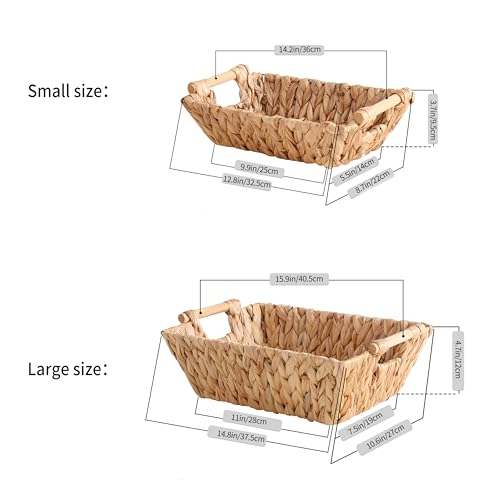 Cesta de jacinto de agua organizadora rectangular grande de mimbre natural 7