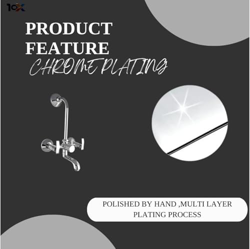Image of 10X Brass Wall Mixer 2 in 1 for Bathroom WM-71143 with Provision for Overhead Shower with Long Bend Pipe Chrome Finish