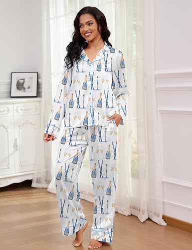 Image of SHESHOW Satin Pajamas for Women Set Long Sleeve Button Down Sleepwear 2 Piece Nightwear Women Pjs Sets Size XS-XXL