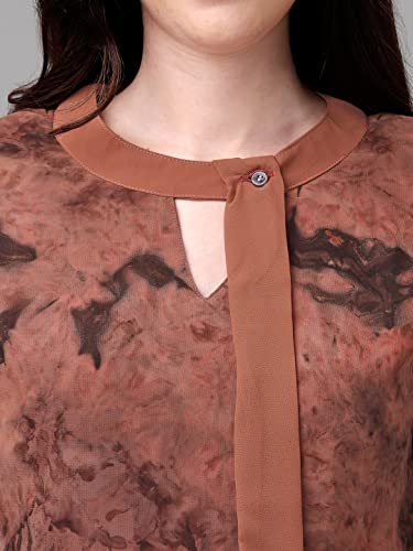 Image of Gufrina Women's Georgette Apple Cut Short Kurti with Long Puff Sleeves Western Style Keyhole Neck Solid Pattern Regular Fit and Mid Thigh Length
