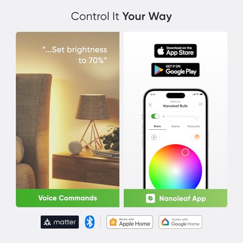 Nanoleaf E27 Smart LED Bulbs, RGB Colour-Changing WiFi Lights, Alexa/Google Home Compatible, 9W Dimmable Remote Control, 2700K-6500K, Matter & Bluetooth Sync, Hub Required, 2 Pack - Image 6