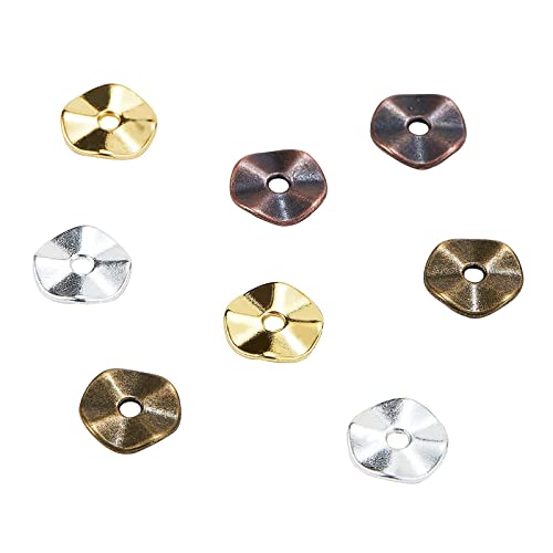 DanLingJewelry 320 Stück 4 Farben tibetischer Stil Legierung gewellte Abstandshalter Perlen runde Metallperlen für DIY Handwerk Schmuckherstellung 10 x 1 mm Cover