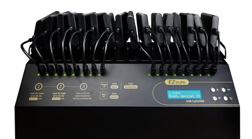 EZ Dupe USB Cyclone Duplicator - 1 to 15 USB 2.0/3.0/3.1 Flash Media Drives & External Hard Drive Copier - HDD SSD Cloner (45MB/Sec) with DOD Compliant Eraser