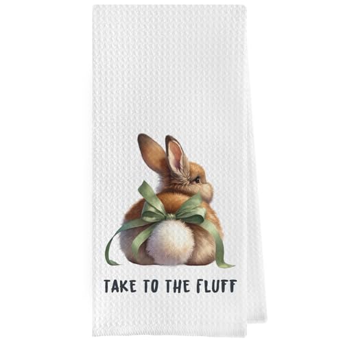 Geqtt Paños de cocina de conejo de Pascua, divertidos paños de cocina decorativos de tela gofre, paños de cocina de mano de conejito coqueta verde, regalos de Pascua (16 x 24 pulgadas)