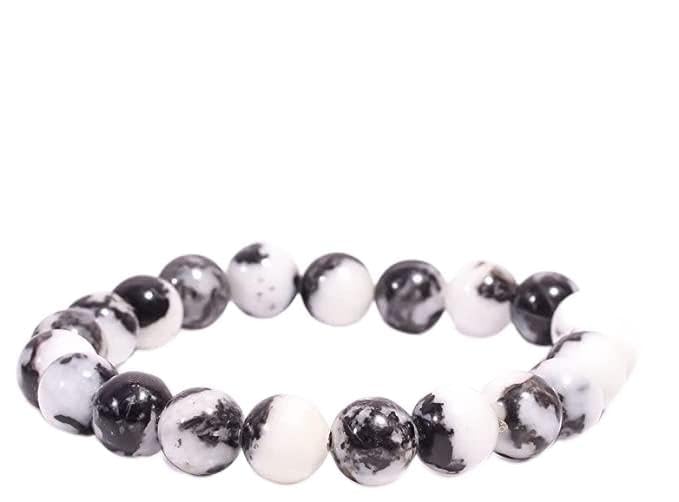 Bracelet de Perles en Jaspe Zébré Blanc et Noir Naturel pour Femme