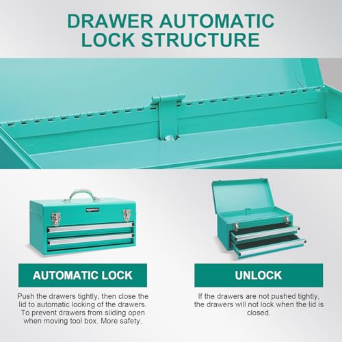 Amazon Basics Steel Tool Box Storage and Organization Drawers, 18.11 x 8.66 x 9.45 in, Turquoise Powder Coated Finish view 2